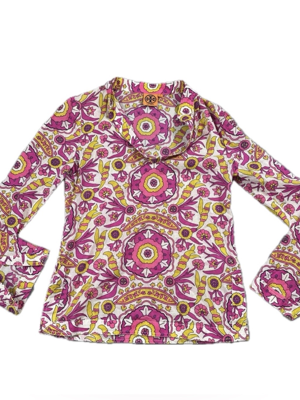 Tory Burch Size 4 pink yellow cotton tunic w/ very minimal sequins